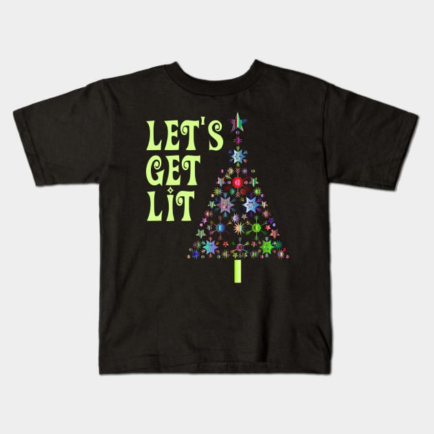 Let's Get Lit Funny Christmas Kids T-Shirt by finedesigns